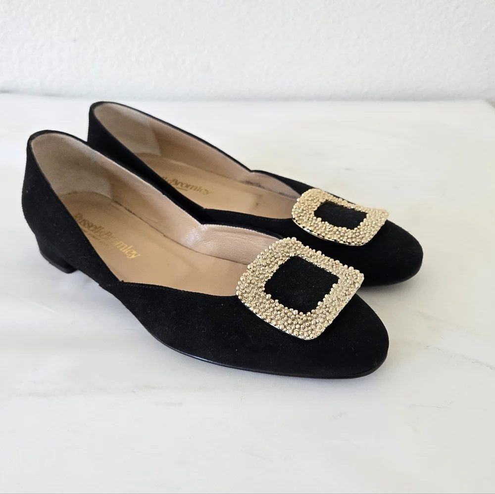 Russell & Bromley Black Suede‎ Leather Low Heel Flats Made in Italy size 38 or 8 - Picture 2 of 16